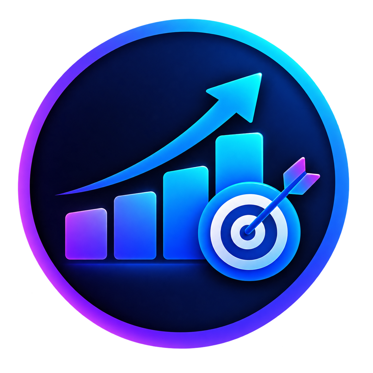 Performance marketing icon with growth chart and target